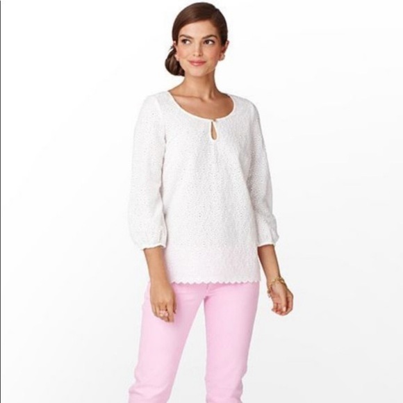 Lilly Pulitzer White Telyn Eyelet Crochet Top Size M - Picture 14 of 16